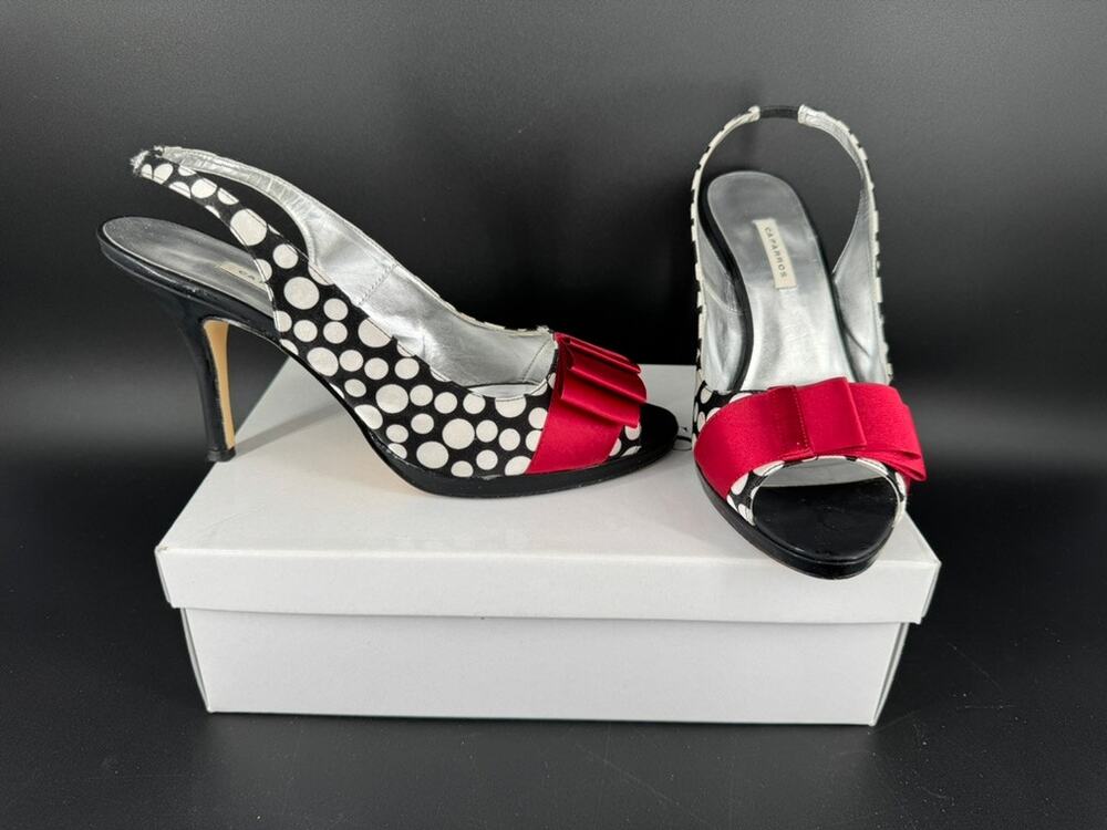 Caparros Taboo Heels Womens 10 M Black White Polka Dot Red Bow Slingback